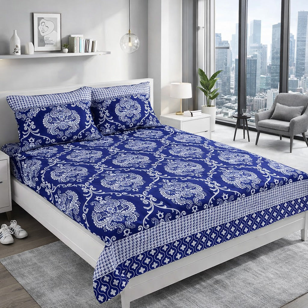 Cotton Double Bedsheet With 2 Pillow Covers