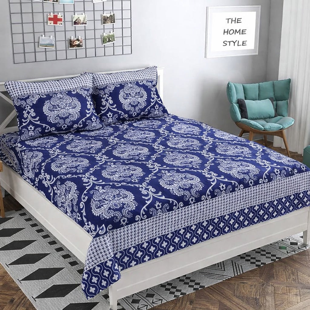 Cotton Double Bedsheet With 2 Pillow Covers