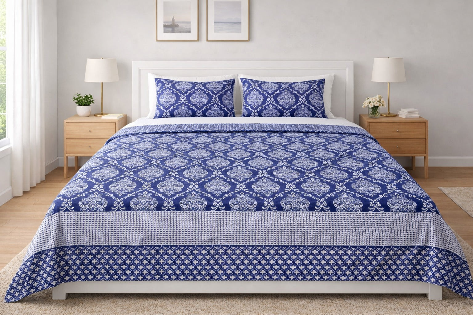 Cotton Double Bedsheet With 2 Pillow Covers