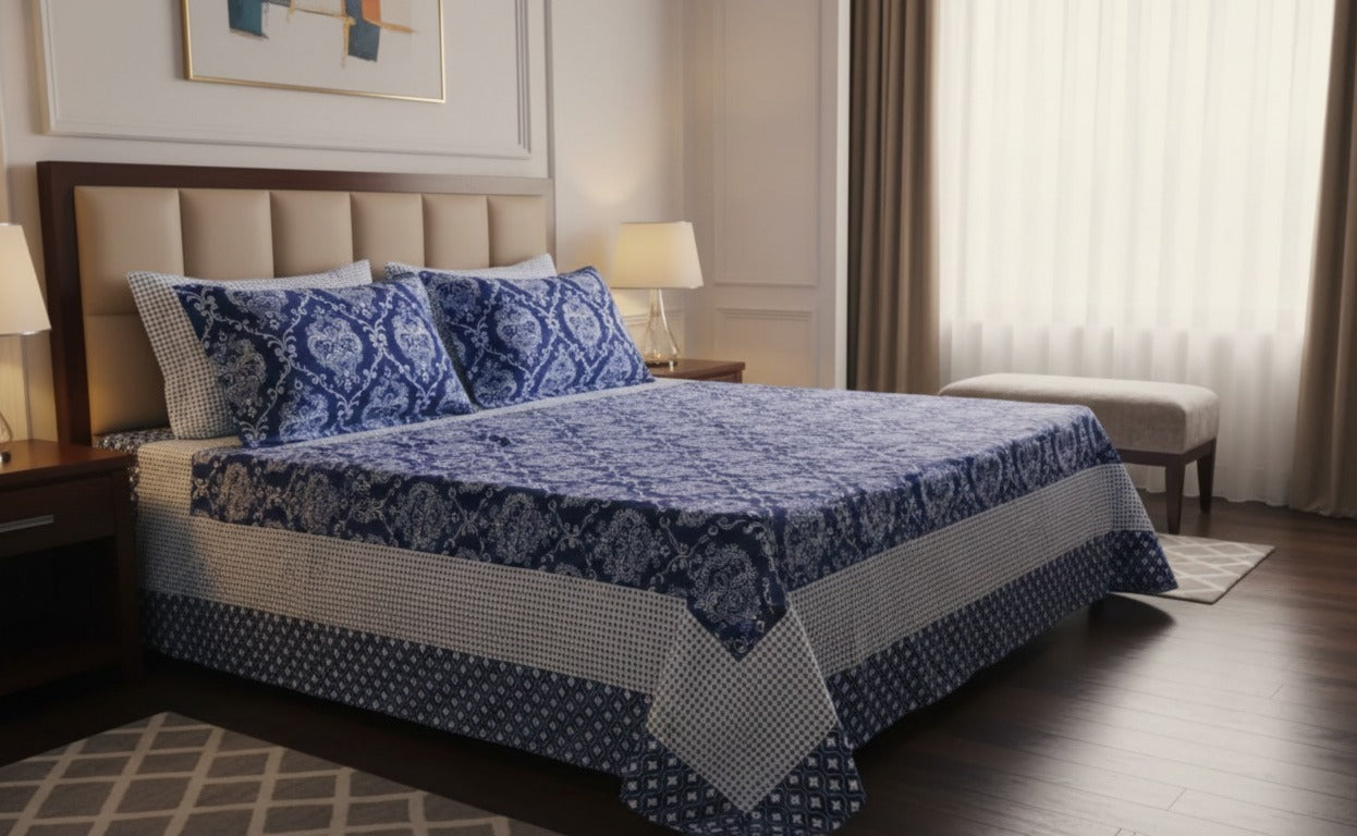 Cotton Double Bedsheet With 2 Pillow Covers